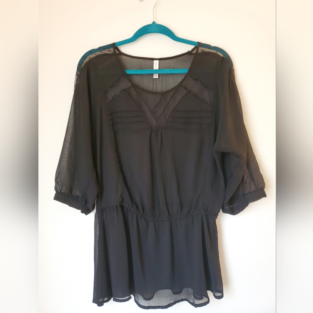 Xhileration Black Sheer Voile Blouse NWOT
